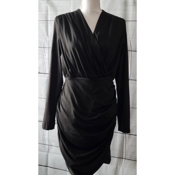 Grace Karin Long Sleeve Ruched Wrap Pencil Dress Sz L - Picture 3 of 6
